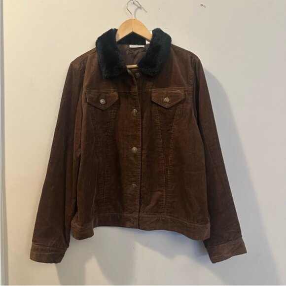Y2K Barn Trucker Brown Corduroy Jacket with Black Faux Fur Collar Size XL - Picture 3 of 12